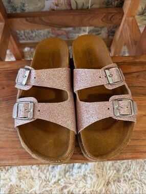 Giulia Palai Double-Buckle Slide Sandals - Pink Sparkle